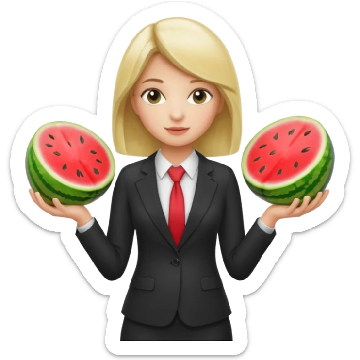 Blond girl in a suit holding two whole watermelons in front of her body sticker