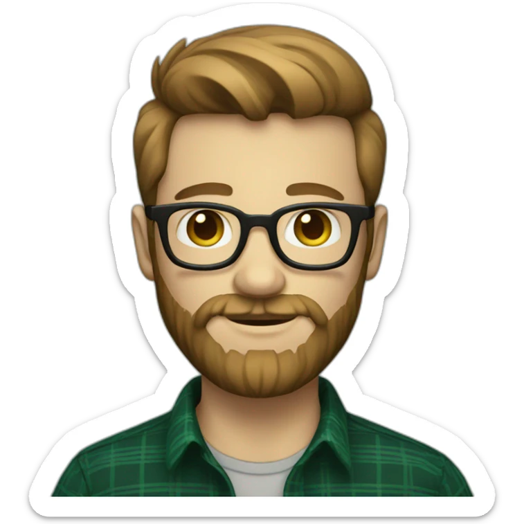Hipster dude with beard and light brown hair wearing a dark green plaid shirt sticker