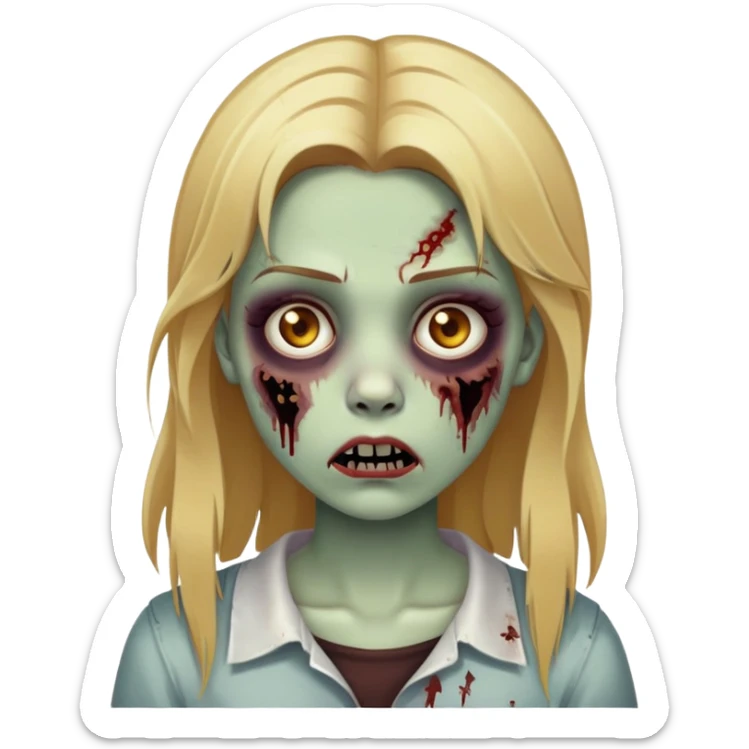 Uma garota de cabelo cor loiro mel, olhos castanhos escuros, ela é um zumbi sticker