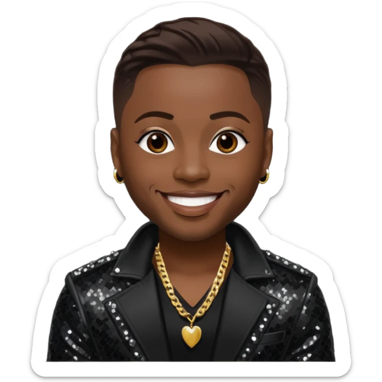 Jazz from Dru Hill with dark brown hair, black sequin outfit, dark skin sticker