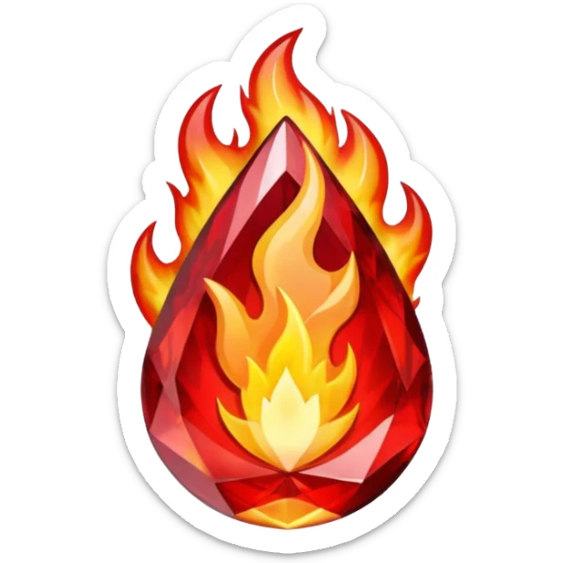 Red flaming crystal with a $ carved into the center of the crystal. sticker