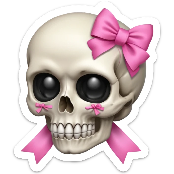 skull emoji with pink ribbon pookie not with hair sticker