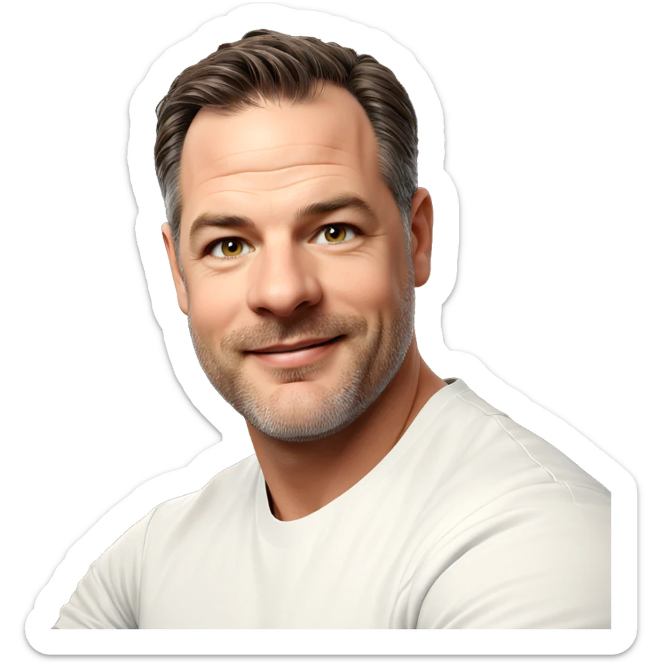 smiling man in white shirt sticker