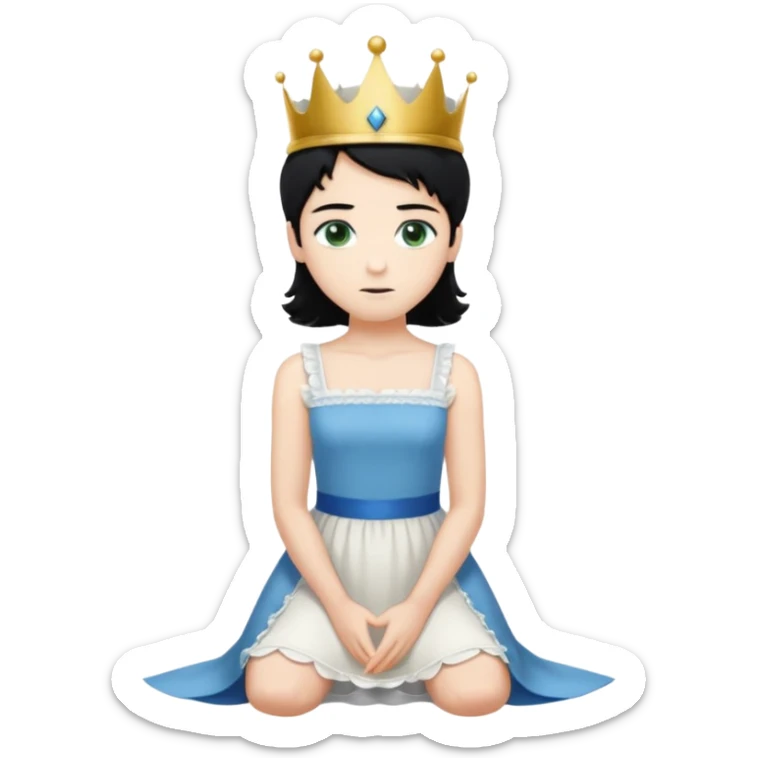 Prince with crown, standing, black hair, blue eyes, and maid, blonde Hair, green eyes, white short sleveless dress, kneeling  sticker