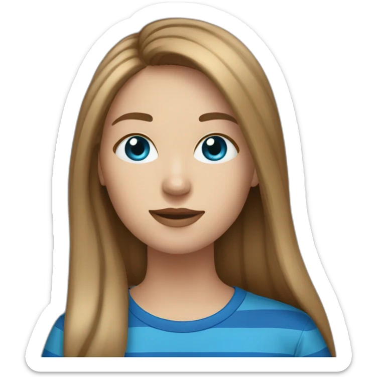 long light brown hair woman with blue eyes black stripy t-shirt sticker