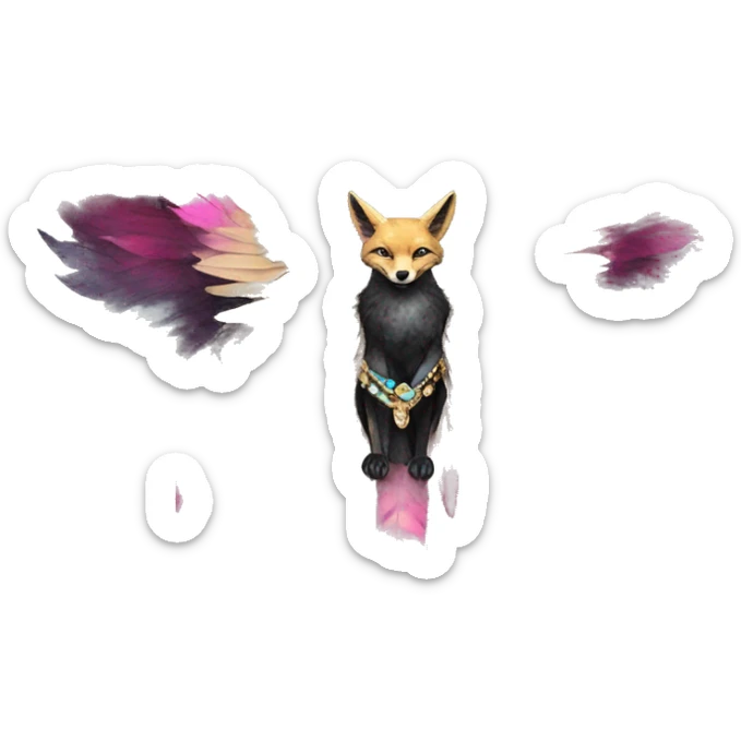 Dark black Beige cyan Pink magenta burgundy maroon cyan beige gray coyote fox black stripes wearing gold jewellery gold piercings gold gilded vintage watercolour tie dye black raven wings sticker