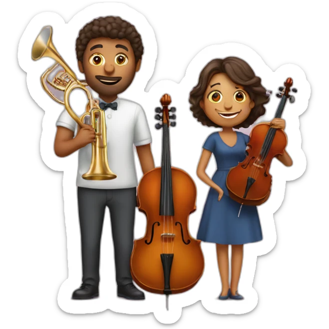 A man with trombone and a woman with cello and they have a baby girl 1yo sticker