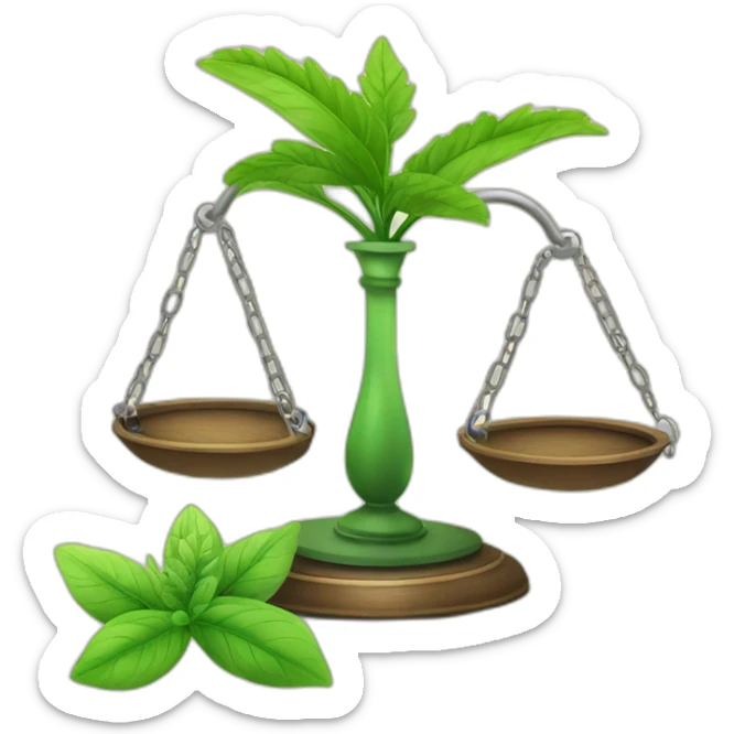 court legalize plant medicine with plant on one side to weigh and handcuffs on the other side sticker