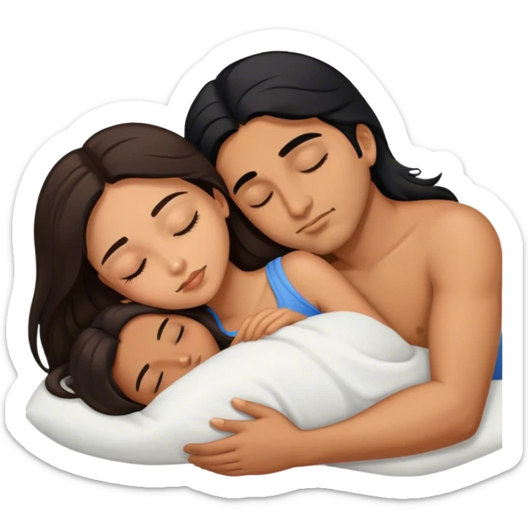 Caramel color latino Guy with long black hair sleeping with brown hair girl sticker