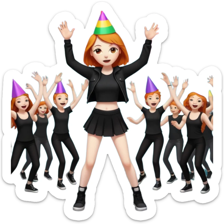 Ginger girl dancing at a rave. Full body, wearing dark colours give her loads of arms sticker