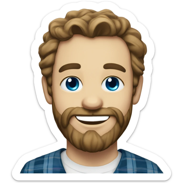 portrait of a bearded man smiling and piercing blue eyes with a Scottish flair sticker