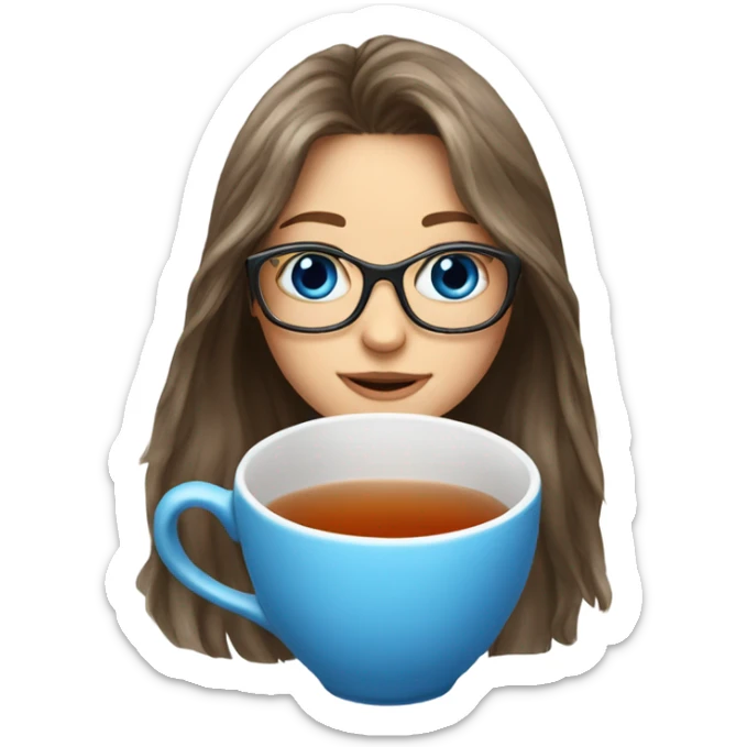 A tea cup and l long hair girl with glasses and blue eyes  sticker