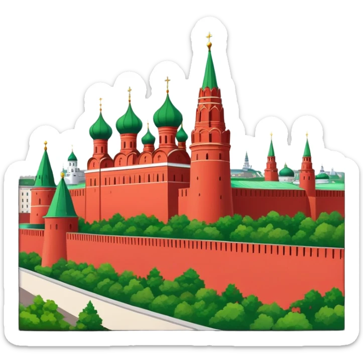 The Kremlin of Nizhny Novgorod. The color is red, the roof is green. Emoji-style images sticker