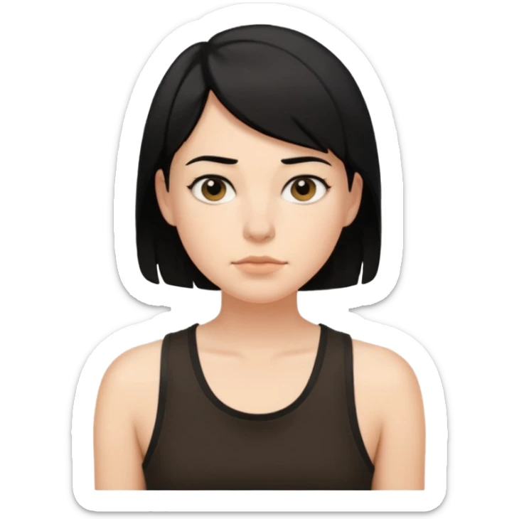 a white woman with short tomboy black hair with mole on top of her lip wearing men's black tank top sticker