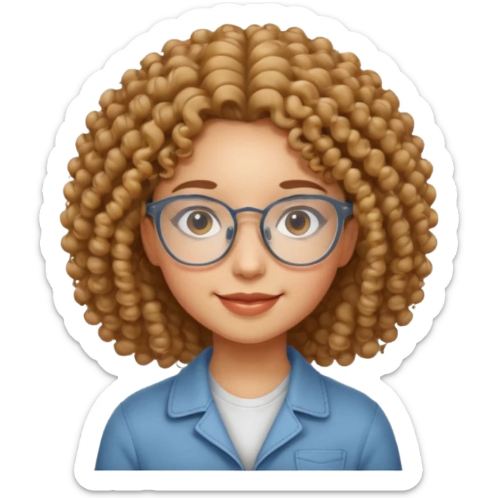 Curly-haired girl with clear glasses, a gentle smile, and a calm energy. sticker