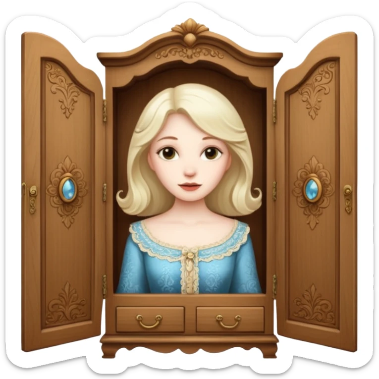 A character from the fairy tale Beauty and the Beast: the lady who was turned into a wardrobe by magic. She retains the wardrobe's original form and has an anthropomorphic face. sticker