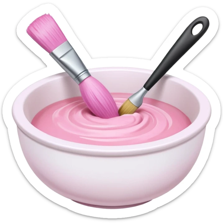 bowl of pastel pink hair dye with a brush beside it sticker