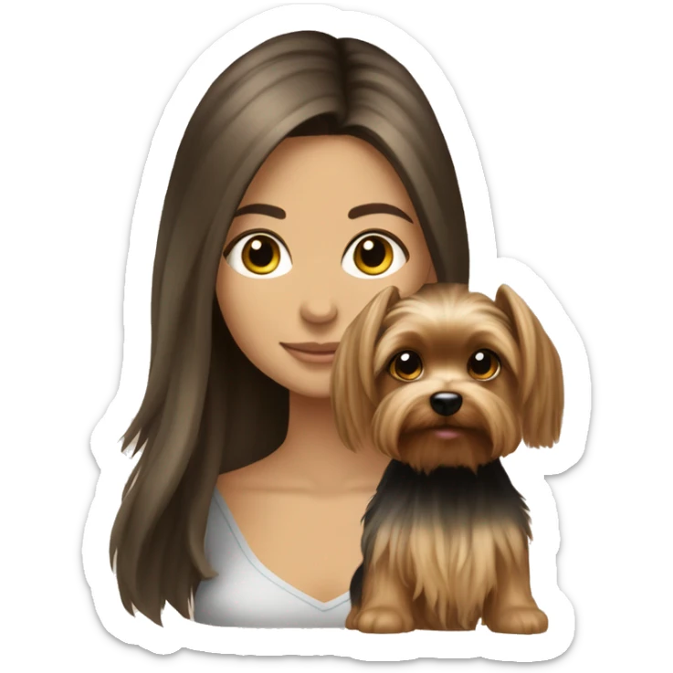 Brunette long hair light tan girl with beige yorkie puppy sticker