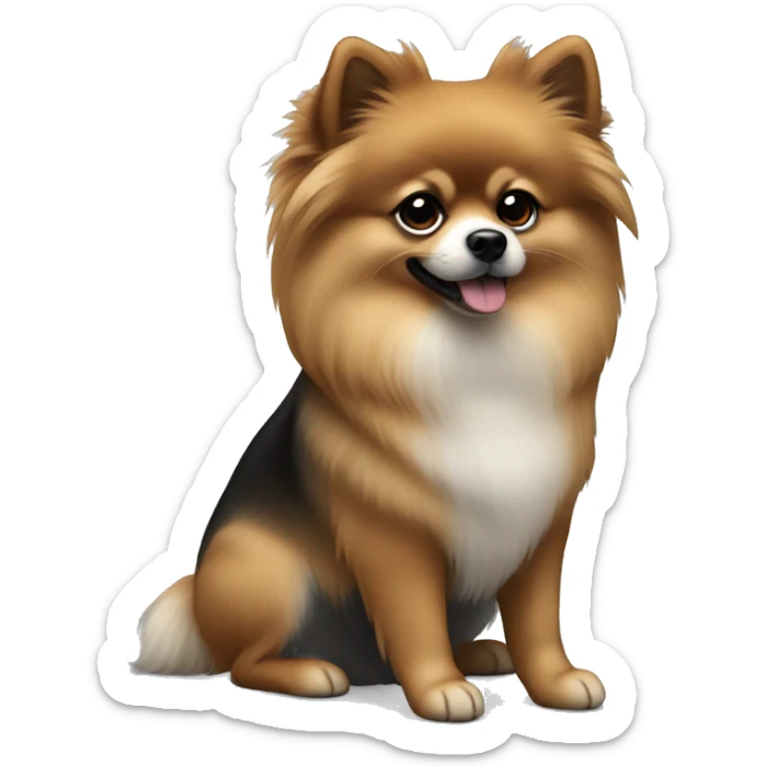 a Pomeranian with sable fur, featuring a mix of black and gray shades. sticker