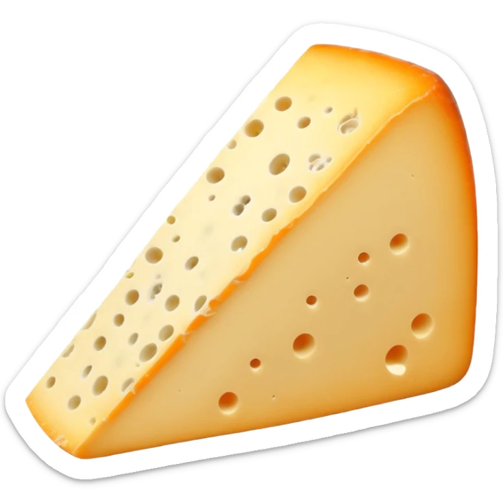 A wedge of Saint-Nectaire cheese, orange-grey mottled rind, pale yellow supple inside, smooth cut surface with a few tiny holes, rustic wrinkled rind, no board or extras, soft lighting, subtle shadows, emoji scale sticker