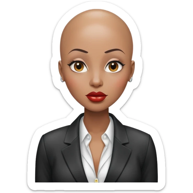 Gorgeous woman wet no eyebrows wearing blazer Alluring black woman wide nose bald head big glossy lips sticker