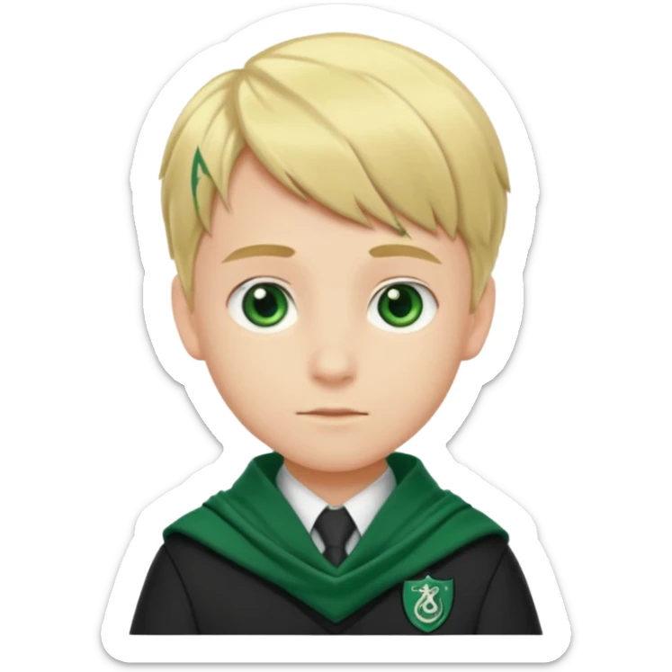 blonde hair boy in Slytherin uniform with green scarf sticker