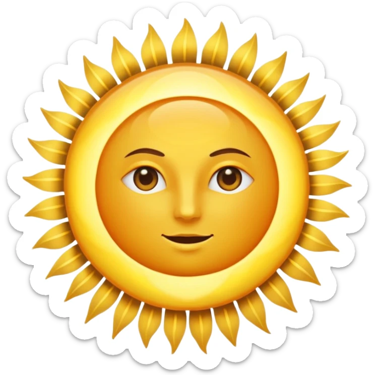 A large, bright sun, with an intense yellow center and golden rays surrounding it, illuminated and vibrant. Take your eyes and mouth away. sticker