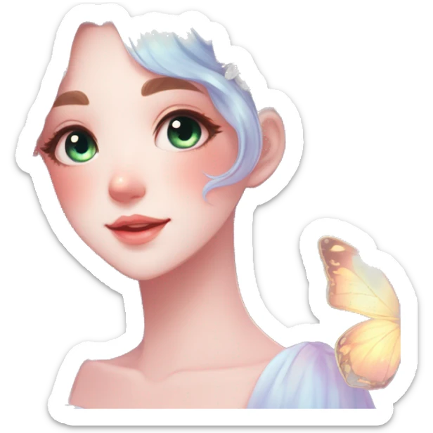 Gorgeous Shiny Pastel Anime-Style Lady Butterflies flower petals leaves cottagecore fairycore pastelcore kawaii aesthetic trending style sticker