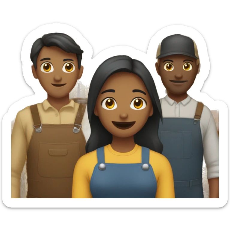 barn with two farmers, one male and one female and some customers of various ethnic backgrounds sticker