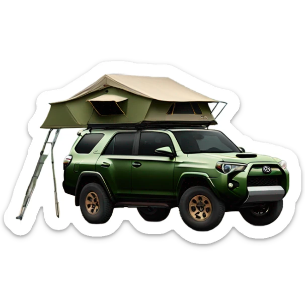 Army Green Toyota 4runner with bronze wheels and a cvt Mt. hood rooftop tent sticker