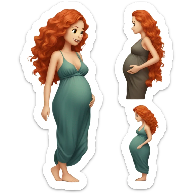 adorable pregnant red hair full body women with beach-wave-hair sticker