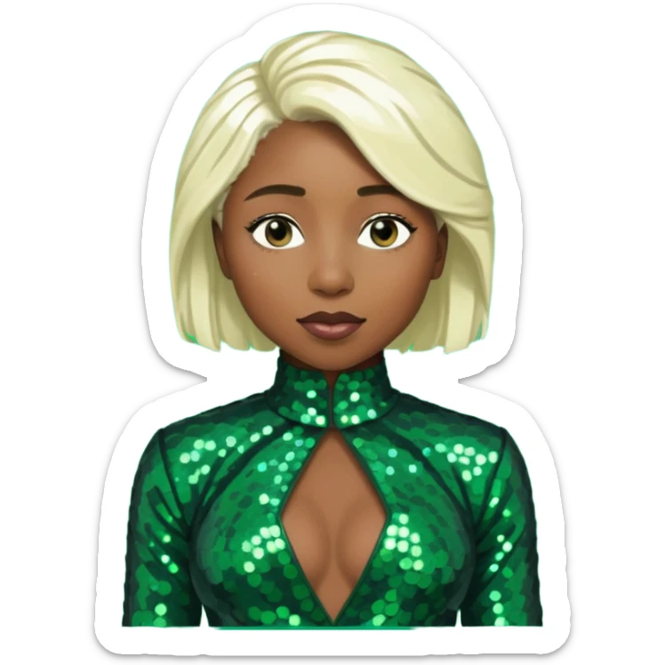Cynthia Erivo with platinum blonde hair, dark green sequin outfit sticker