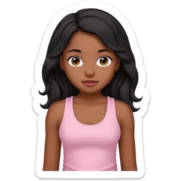 brown skin lady with long wavy brown-ish black hair wearing a baby pink tank top sticker