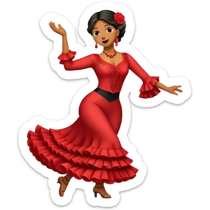 Cinematic Realistic Flamenco Pop Culture Emoji, featuring an expressive portrayal of traditional Spanish dance rendered with dynamic textures and passionate, vibrant lighting. sticker