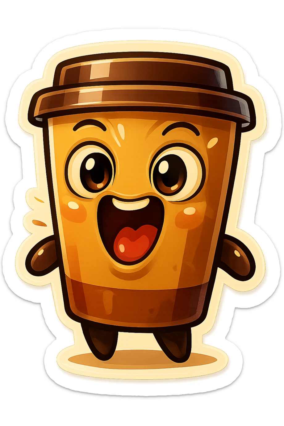 Tall coffee cup, wild, over the top, excited, big eyes, big mouth sticker