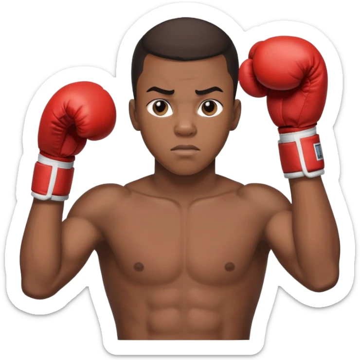Passport photo portrait of a 19-year-old Black male boxer, neutral expression, shoulders up view, athletic build, boxing context subtly visible sticker