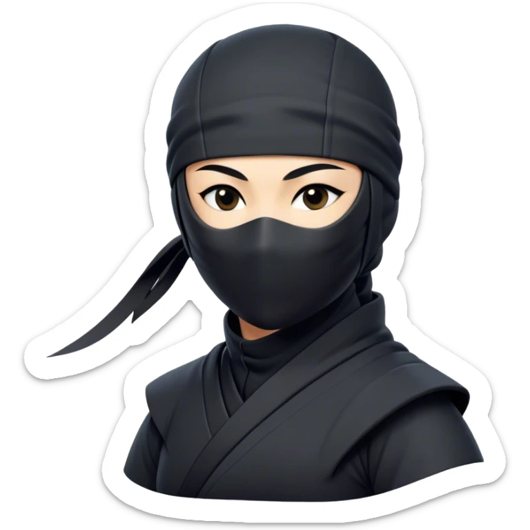 Clash of Clans aesthetic: Beautiful and Majestic Ninja Portrait Emoji, Rendered in serene poise with a gentle, confident smile and a refined masked visage, showcasing a sleek, artfully poised figure exuding calm and determined elegance in natural skin tone, Simplified yet exquisitely endearing features, highly detailed, glowing with a soft, drowsy nocturnal light, high shine, relaxed and utterly noble, stylized with an air of timeless stealth, soft glowing outline, capturing the essence of a majestic ninja whose graceful presence inspires epic covert adventures! sticker