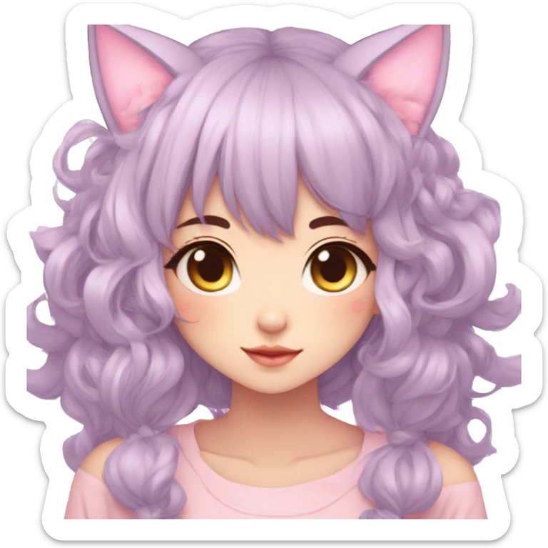 Gorgeous pastel anime girl with blushing face and hair garnitures and pretty hair and cat ears aesthetic trending style sticker