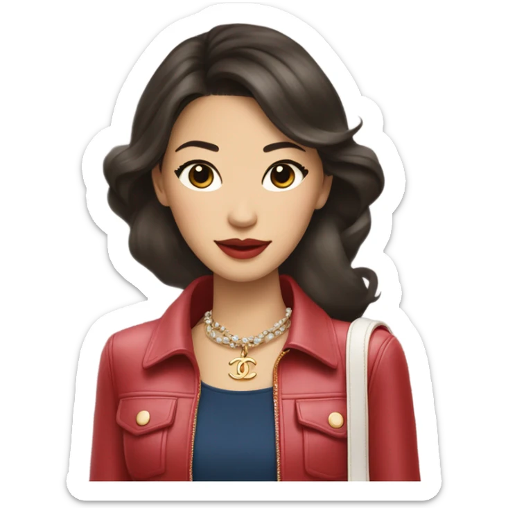 Brunette Chanel Asian Girl with Birkin bag and Chanel necklace sticker