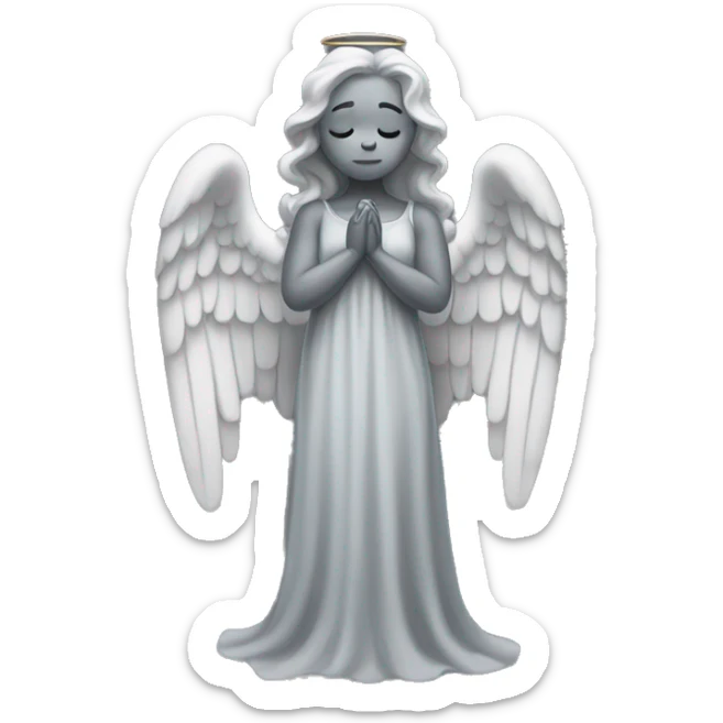full body gray statue of angel with wings, a long dress, and gray skin. Her hands should be covering her eyes like she's crying.  sticker