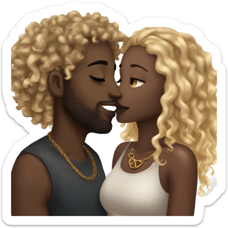 Me kissing my darkskin girlfriend with curly hair. I am black and have a septum piercing, and blonde locs. She has a septum piercing aswell. sticker