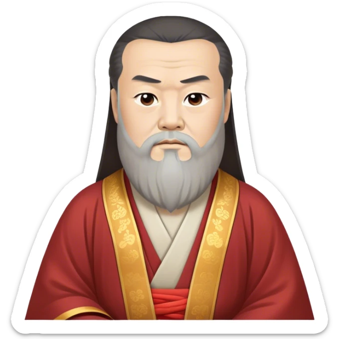 Cinematic Realistic Confucius Portrait Emoji, depicted as a wise ancient philosopher in traditional robes with a serene, contemplative expression, rendered with soft timeless textures and harmonious natural lighting that captures his enduring wisdom. sticker