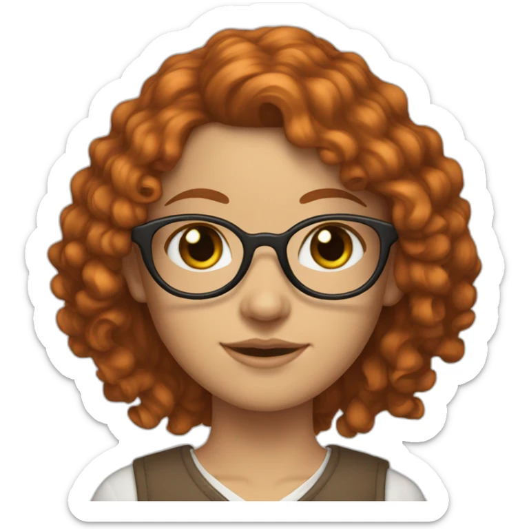 White-girl-with-curly-long-hair-red-head-eyes-brown-wearing-glasses-blouse-white sticker