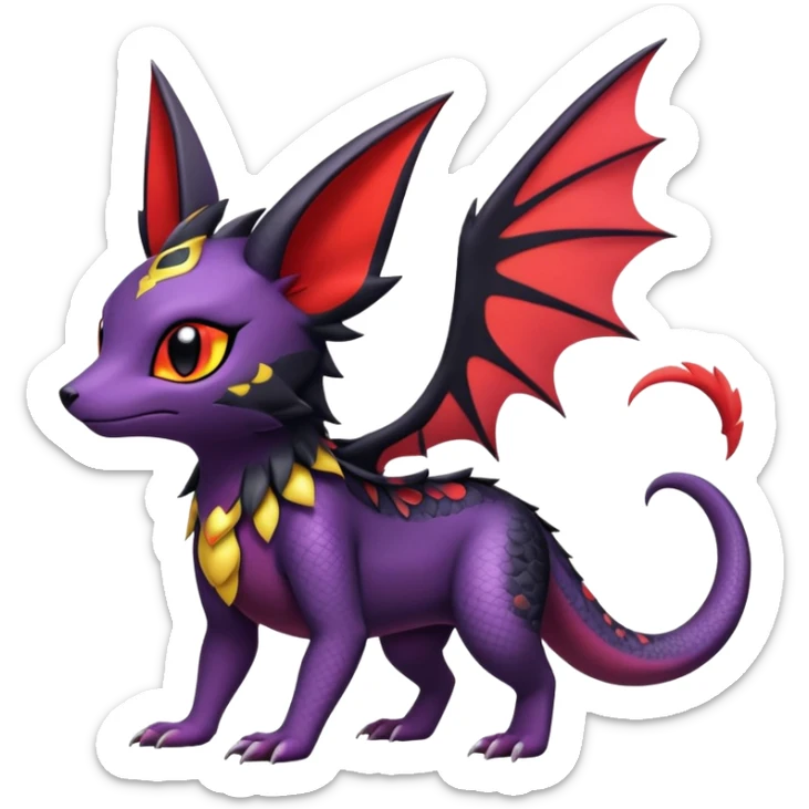 full body hybrid of Salandit Umbreon Noibat and Litten, cute pose sticker
