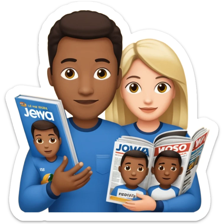 Duas Testemunha de jeová pregando com um display de revistas com JW na frente sticker