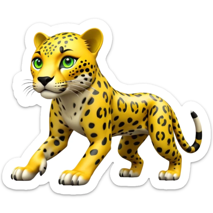 cinematic-jaguar-realistic-full-body-on-all-fours-emoji,-sleek-powerful-frame-poised-for-action,-yellow-fur-adorned-with-bold-black-rosettes,-head-tilted-dramatically,-piercing-green-eyes-locked-onto-its-prey,-simplified-yet-realistic-focus sticker