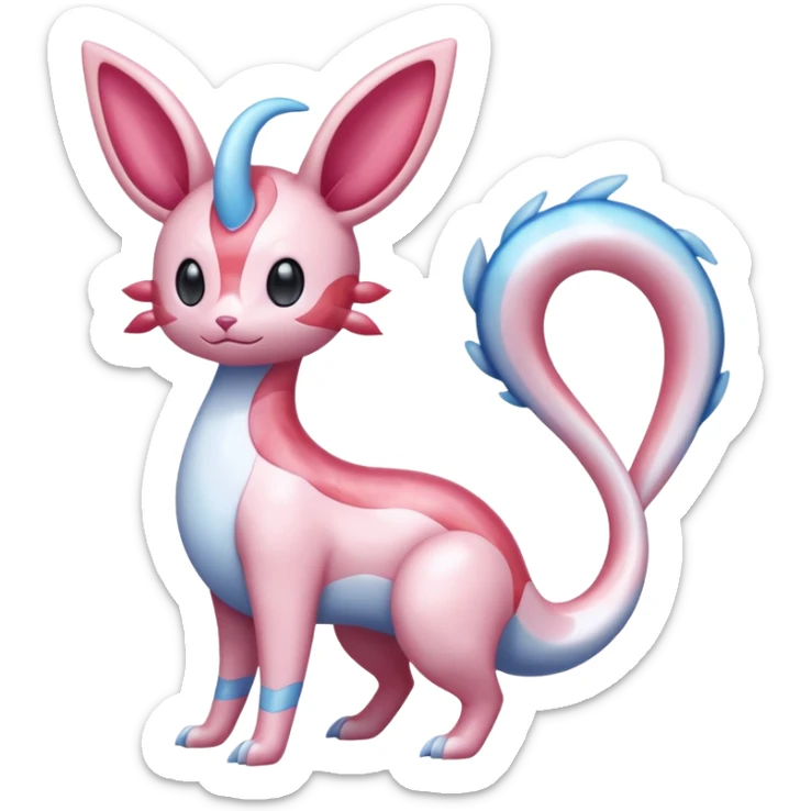 Shiny Pastel Translucent Sparkly Skitty-Milotic-Sylveon-Lumineon-Dragonair-Fakémon-hybrid-creature (full body)  sticker