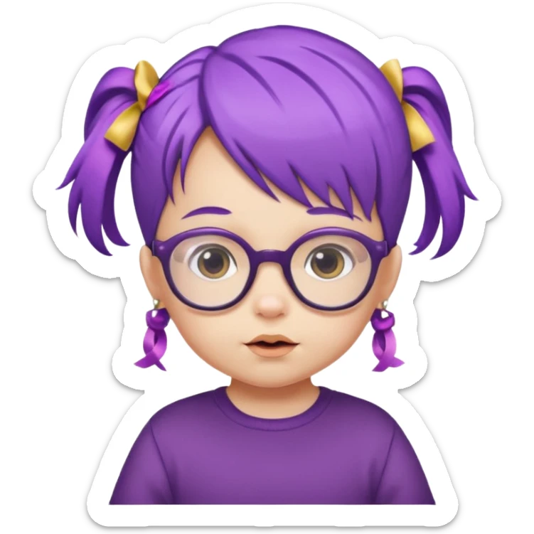 purple haired little baby with glassess and ribbon on hair  sticker