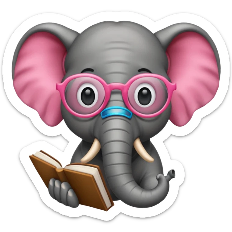 crear un emoji de un elefante rosadito con lentes de lectura grandes y negros  sticker