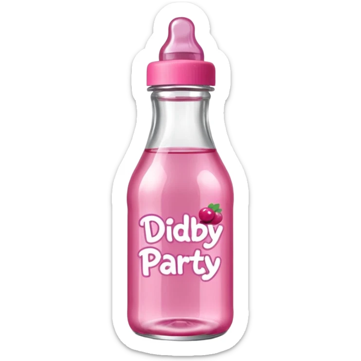 realistic baby oil style bottle pink cap pink logo clear bottle with berry logo with diddy party written and a berry on top bottle sticker